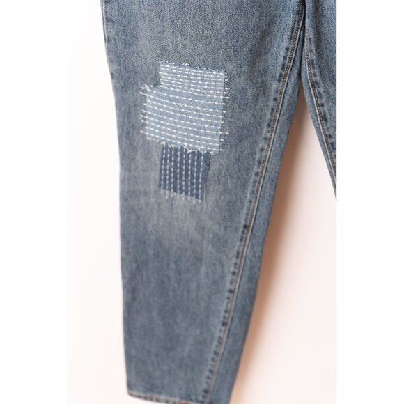 Old Navy Women's Size 8 Extra High-Rise Jeans Patchwork Straight Leg - Picture 5 of 9